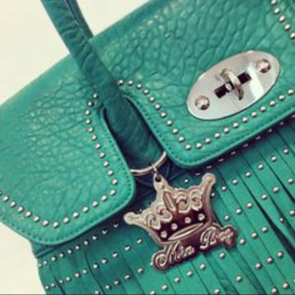 Mia Handbag w/Fringe, Studs 100% Leather NWWT